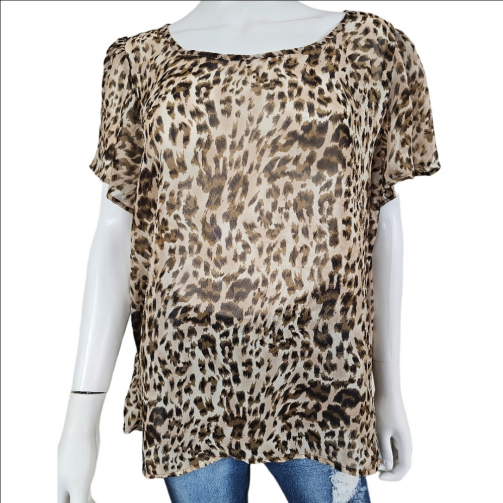 Forever 21 Plus Short Sleeve Animal Print Sheer Tunuic Size XL